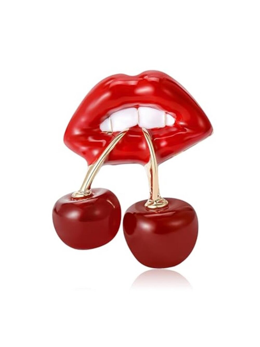 Lips Biting Cherries Fashion Brooch for Women Men Unique Style Sexy Lip